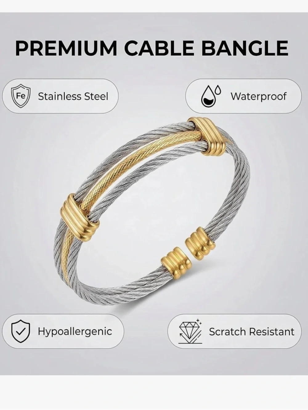 New Anthropologie Two-Tone Cable Cuff Bracelet — Silver & Gold